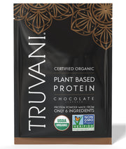 Truvani vegan pea protein powder chocolate tub for a clean plant-based protein source