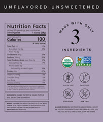 Truvani vegan pea protein powder tub front showing organic, plant-based protein
