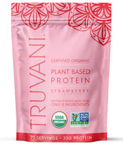 Truvani vegan pea protein powder strawberry bottle highlights clean, plant-based nutrition for everyday shakes