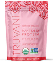 Truvani vegan pea protein strawberry tub for easy meal prep