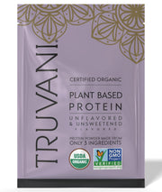 Truvani vegan pea protein powder bottle pouring for a clean, dairy-free shake