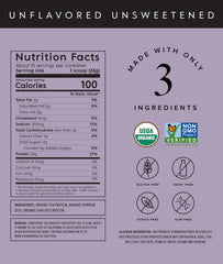 Truvani pea protein label close-up emphasizes USDA Organic and non-GMO status.