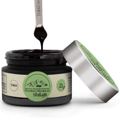 TUBA Pure Himalayan Shilajit resin pouring into a glass for easy mixing