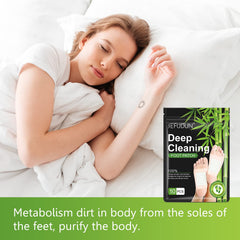 Tudiqe foot patches applied with socks for hands-free overnight wear.