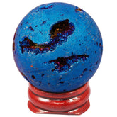 TUMBEELLUWA druzy agate geode sphere blue with wood stand for elegant home decor