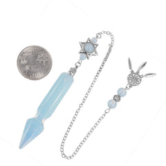 Tumbeelluwa faceted stone pendulum showcases varied texture and color.