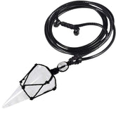 TUMBEELLUWA healing crystal point pendant close-up with energy focus.