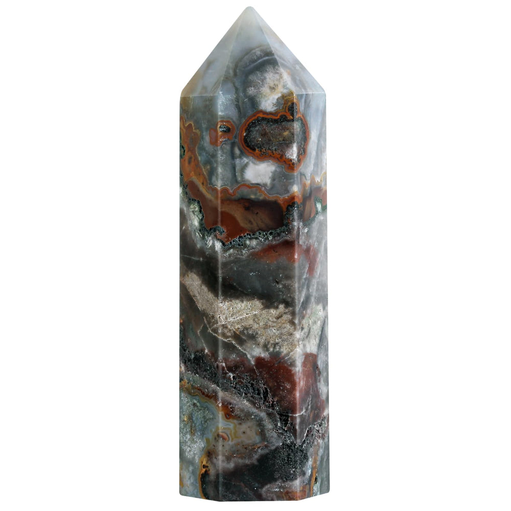 TUMBEELLUWA Mexico agate wand, hexagonal tower, promotes calm focus.
