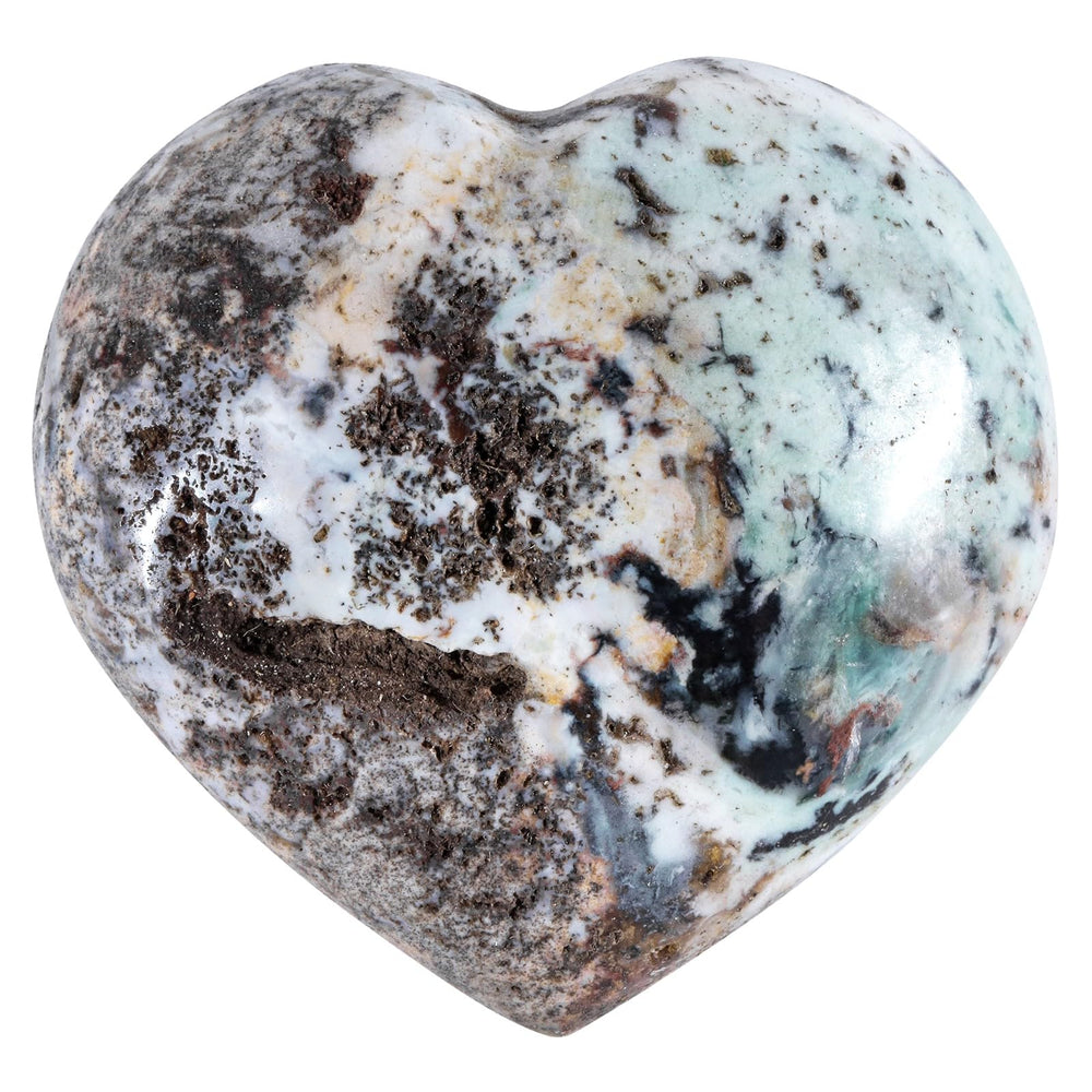 TUMBEELLUWA Ocean Jasper Heart closeup highlights vibrant patterns for mindful touch.