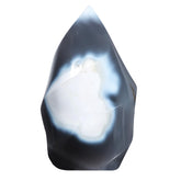 TUMBEELLUWA Orca Agate Flame Tower on display, enhancing focus and balance.