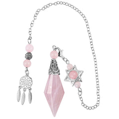 TUMBEELLUWA Reiki healing crystal pendulum rose quartz close-up with facets for divination