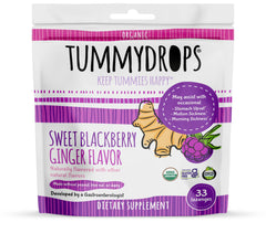 Tummydrops Sweet Blackberry Ginger bottle on a counter, offering a flavorful natural option