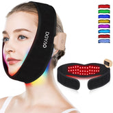 TUOB red light therapy neck chin belt in use to firm the jawline.