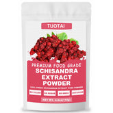 TUOTAI Schisandra 10:1 powder packaging, natural vegan supplement setup.