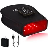 TUOYR hand therapy device glows red and infrared for targeted relief on the hand.