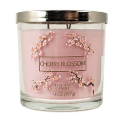Tuscany Candle Cherry Blossom pink wax jar for serene spring ambiance and floral decor