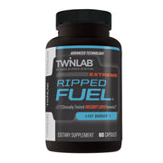 Twinlab Ripped Fuel Extreme bottle front suggesting energized workouts.
