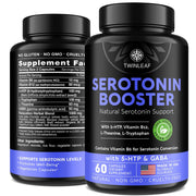 Twinleaf Serotonin Booster bottle shows a daily balance formula for everyday use.