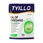Tyillo Oil of Oregano with Black Seed Oil softgels bottle closeup for antioxidant support.