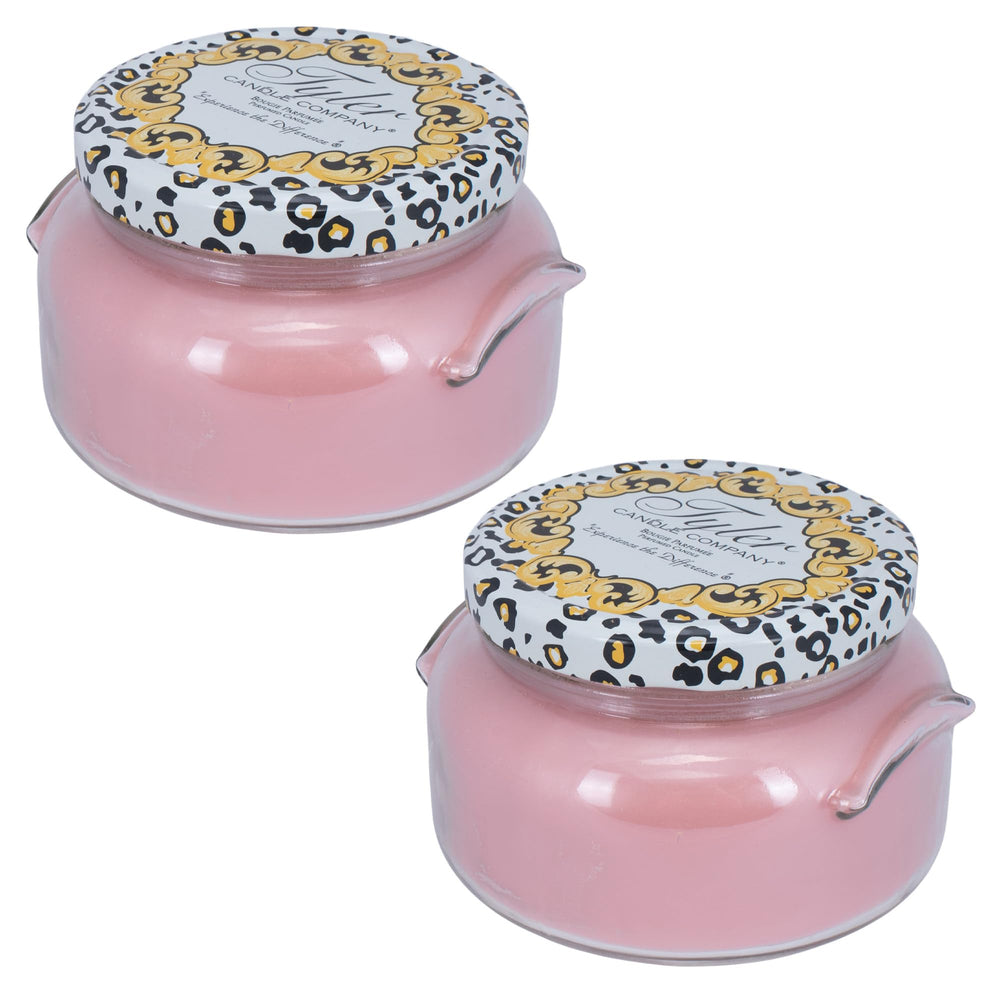 Tyler Pastel Peach 2-Wick 22-ounce jar candle enhances cozy spaces.