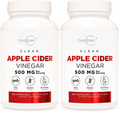 Type Zero apple cider vinegar capsules bottle view for convenient daily use.