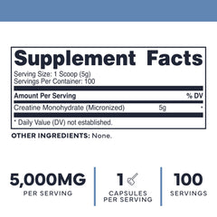 Type Zero Creatine Monohydrate serving scoop demonstrates 5 g per serving for consistent dosing.
