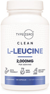 Type Zero L-Leucine bottle front for a reliable daily supplement routine.