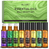 Ulluxe Essential Oils Roll-On 8 Flavors box display for a soothing self-care ritual.