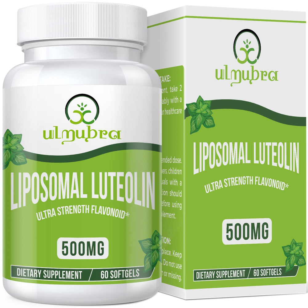 Ulmubra Liposomal Luteolin 500MG bottle with 60 softgels for daily support.