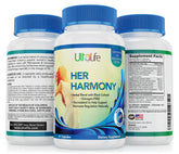 Ultalife Her Harmony bottle front, illustrating menopause support and daily use