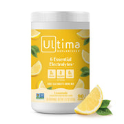Ultima Replenisher daily electrolyte lemonade canister for convenient at-home hydration.