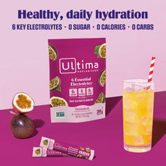 Front view of Ultima Replenisher packaging showing 20-stickpack box