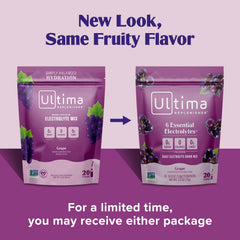 Glass of water with Ultima Replenisher grape powder for sugar-free hydration.