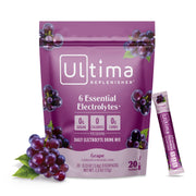 Ultima Replenisher grape stickpack for on-the-go hydration with six electrolytes.