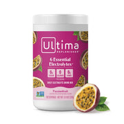 Ultima Replenisher daily electrolyte powder canister for sugar-free hydration with passionfruit flavor
