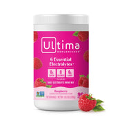 Ultima Replenisher raspberry electrolyte powder scoop for daily hydration, sugar-free and refreshing.