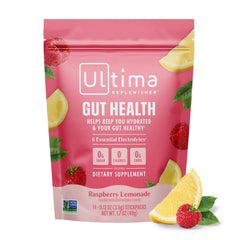 Ultima Replenisher gut health powder with raspberry lemonade flavor in a pack