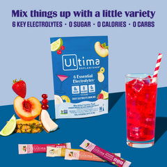 Ultima Replenisher Cranberry Cosmo stickpack on ice, electrolyte balance without sugar
