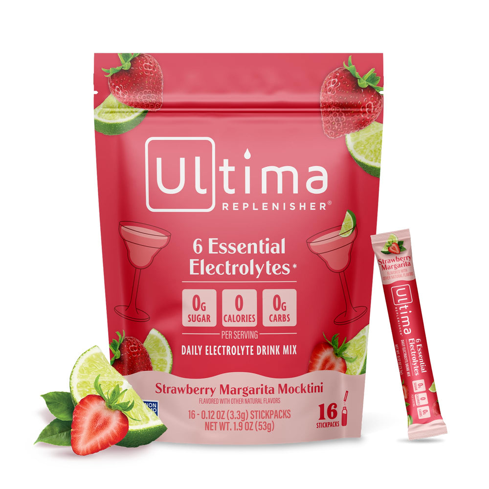 Ultima Replenisher Strawberry Margarita stickpack for sugar-free hydration on the go