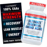 Ultimate EAA bottle front shows complete nine-EAA blend for energy and recovery.
