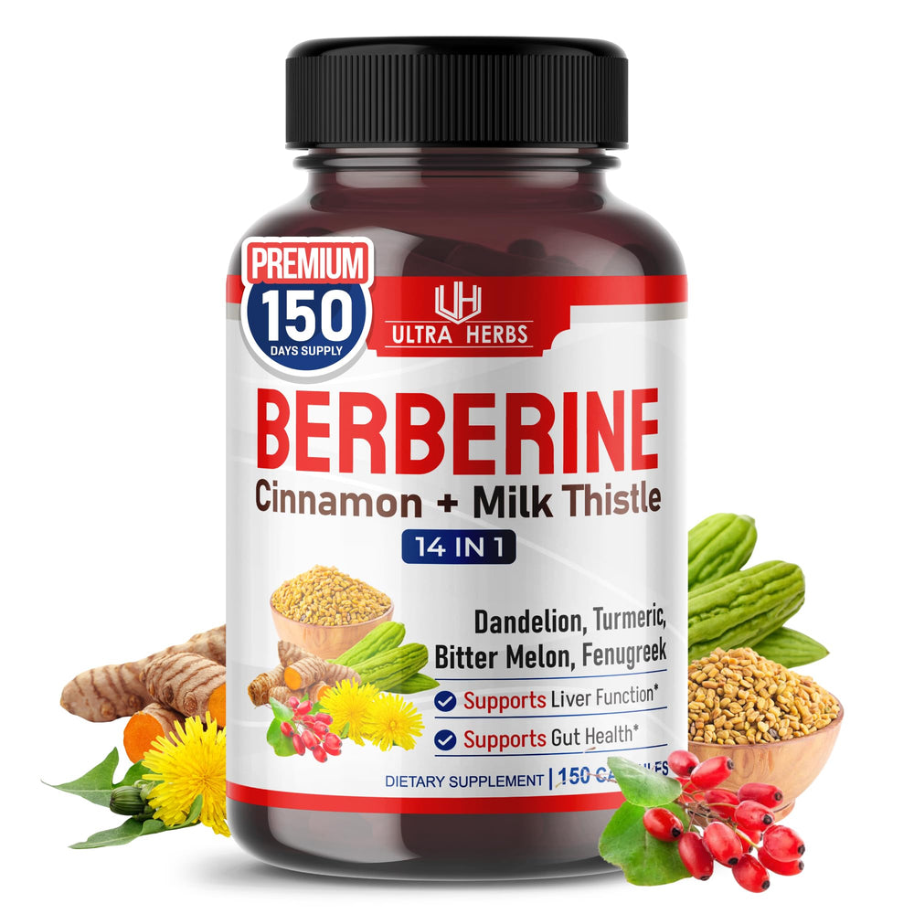 Ultra Herbs Berberine bottle with clear label for daily digestive balance.
