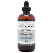 Ultra Silver colloidal silver bottles in amber glass for precise dosing.