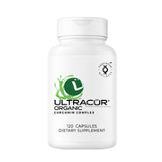 UltraCur Organic Turmeric bottle closeup showing the USDA Organic seal for quality