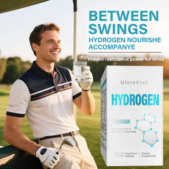 UltraViat hydrogen tablets beside bottle label for convenient daily hydration.