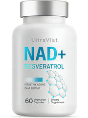 UltraViat NAD+ 1000mg bottle on a clean countertop supports daily energy and aging wellness.