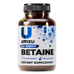 UMZU Betaine HCl bottle front for daily digestive support after meals.