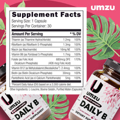 UMZU Daily B bottle with nutrition facts panel