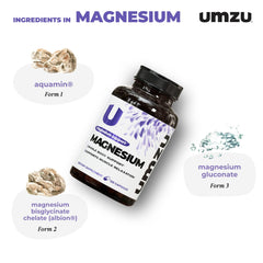 Close-up of UMZU Daily Magnesium capsules ready for daily use.