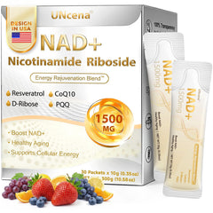 UNcena NAD+ liquid bottle front, indicating convenient daily energy support.