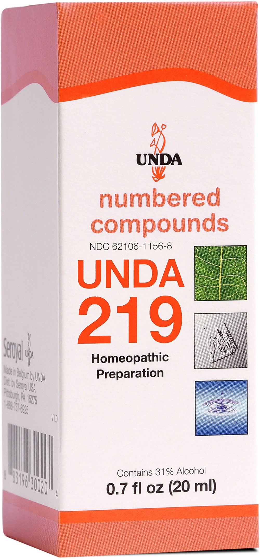 UNDA 219 Numbered Compounds bottle label with biodynamically grown herbs for holistic wellness.